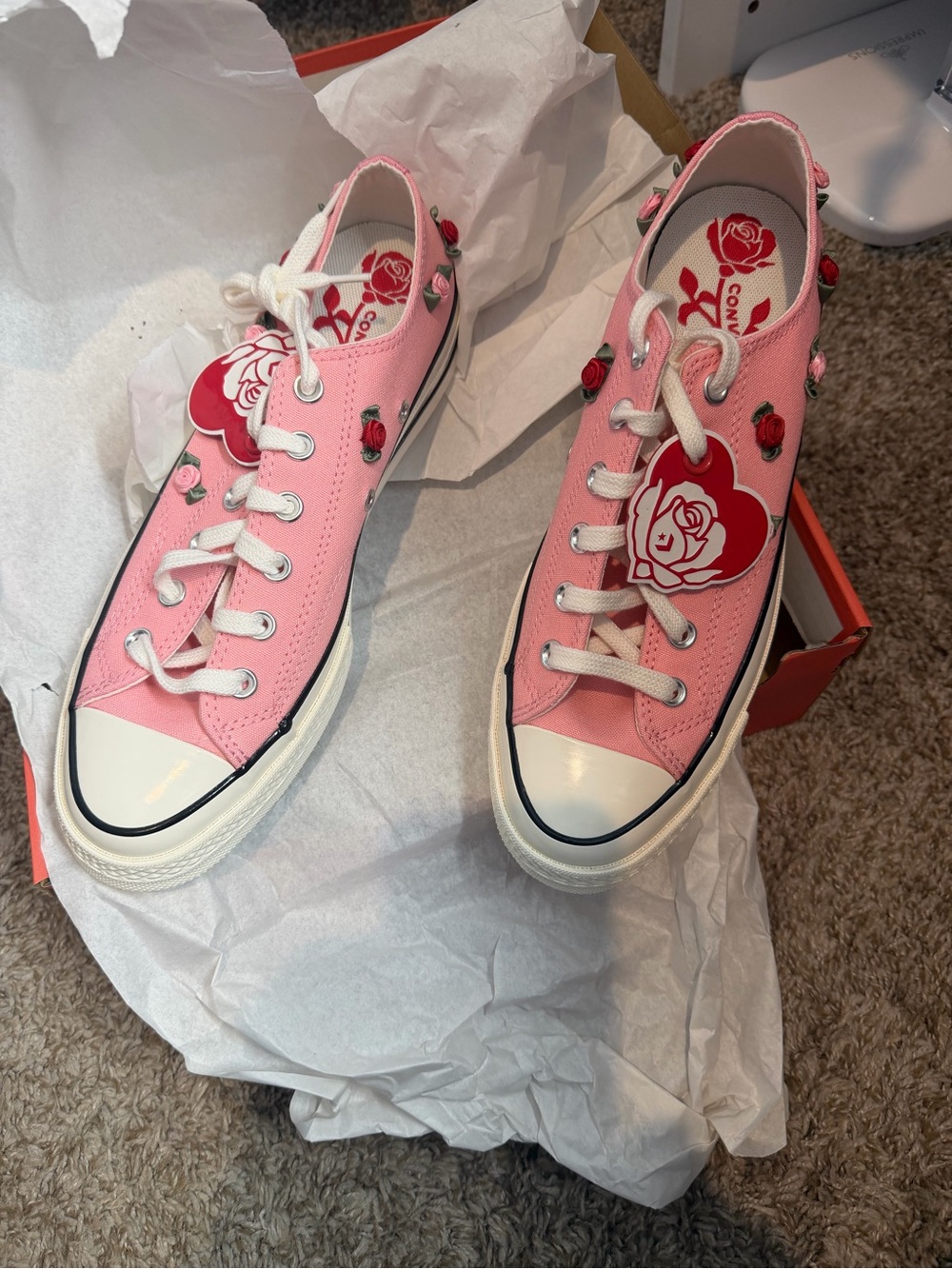 Converse Pink Canvas Low-Top Sneakers with Rose Accents